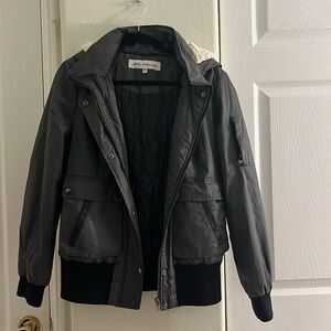 Sebby Waxy Faux Shearling & Faux Fur Hooded Bomber Jacket